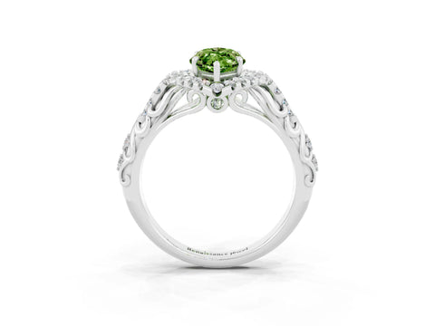 White gold Marquise Cut Peridot Solitaire Ring with Hidden Halo and Pavé Band_45