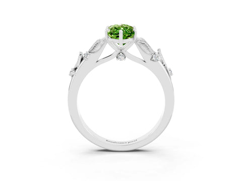 White gold Marquise Cut Peridot Solitaire Ring with Leaf Motif Band and Four-Prong Setting_3