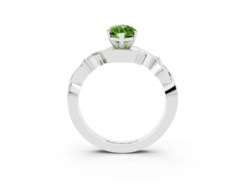White gold Marquise Cut Peridot Solitaire Ring with Milgrain Pavé Band and Four-Prong Setting_15