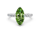 White gold Marquise Cut Peridot Solitaire Ring with Pavé Accents and Four-Prong Setting
