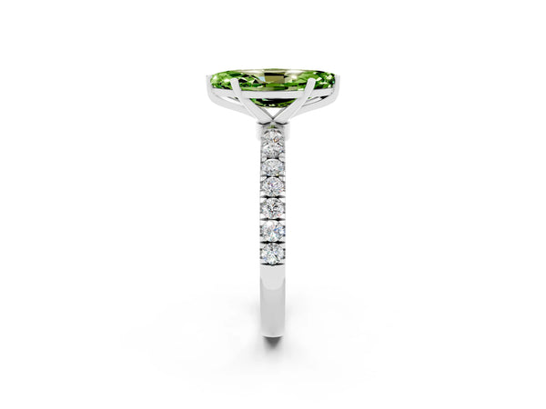 White gold Marquise Cut Peridot Solitaire Ring with Pavé Accents and Four-Prong Setting