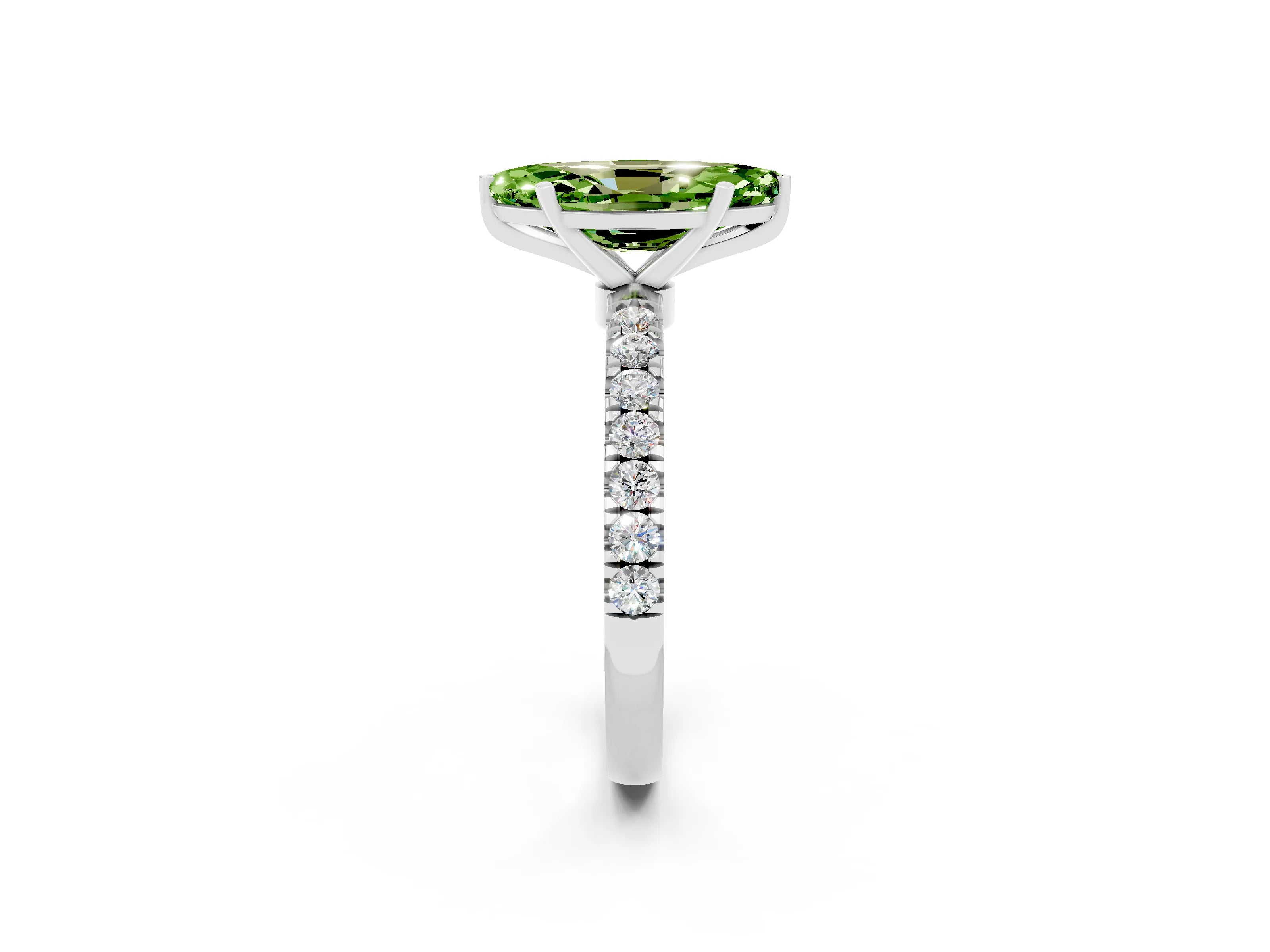 White gold Marquise Cut Peridot Solitaire Ring with Pavé Accents and Four-Prong Setting_2