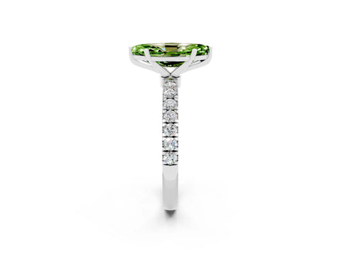 White gold Marquise Cut Peridot Solitaire Ring with Pavé Accents and Four-Prong Setting_2