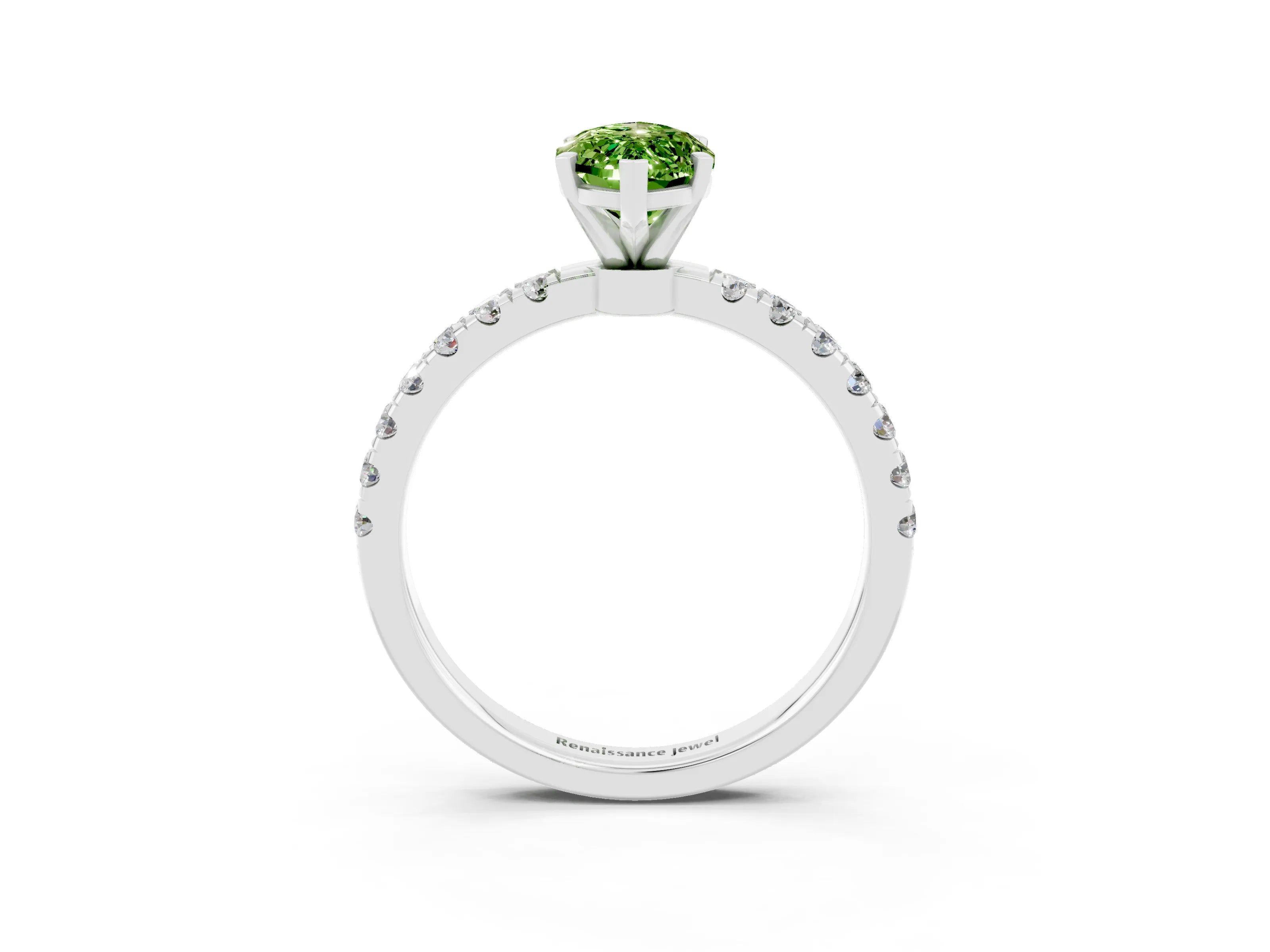 White gold Marquise Cut Peridot Solitaire Ring with Pavé Accents and Four-Prong Setting_3