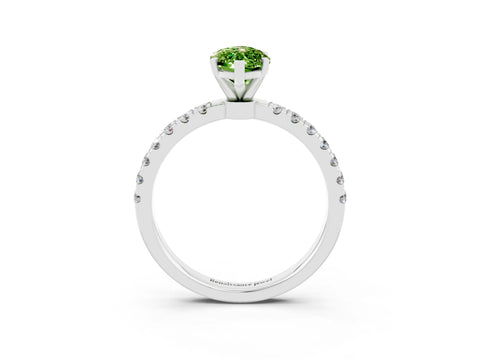 White gold Marquise Cut Peridot Solitaire Ring with Pavé Accents and Four-Prong Setting_3