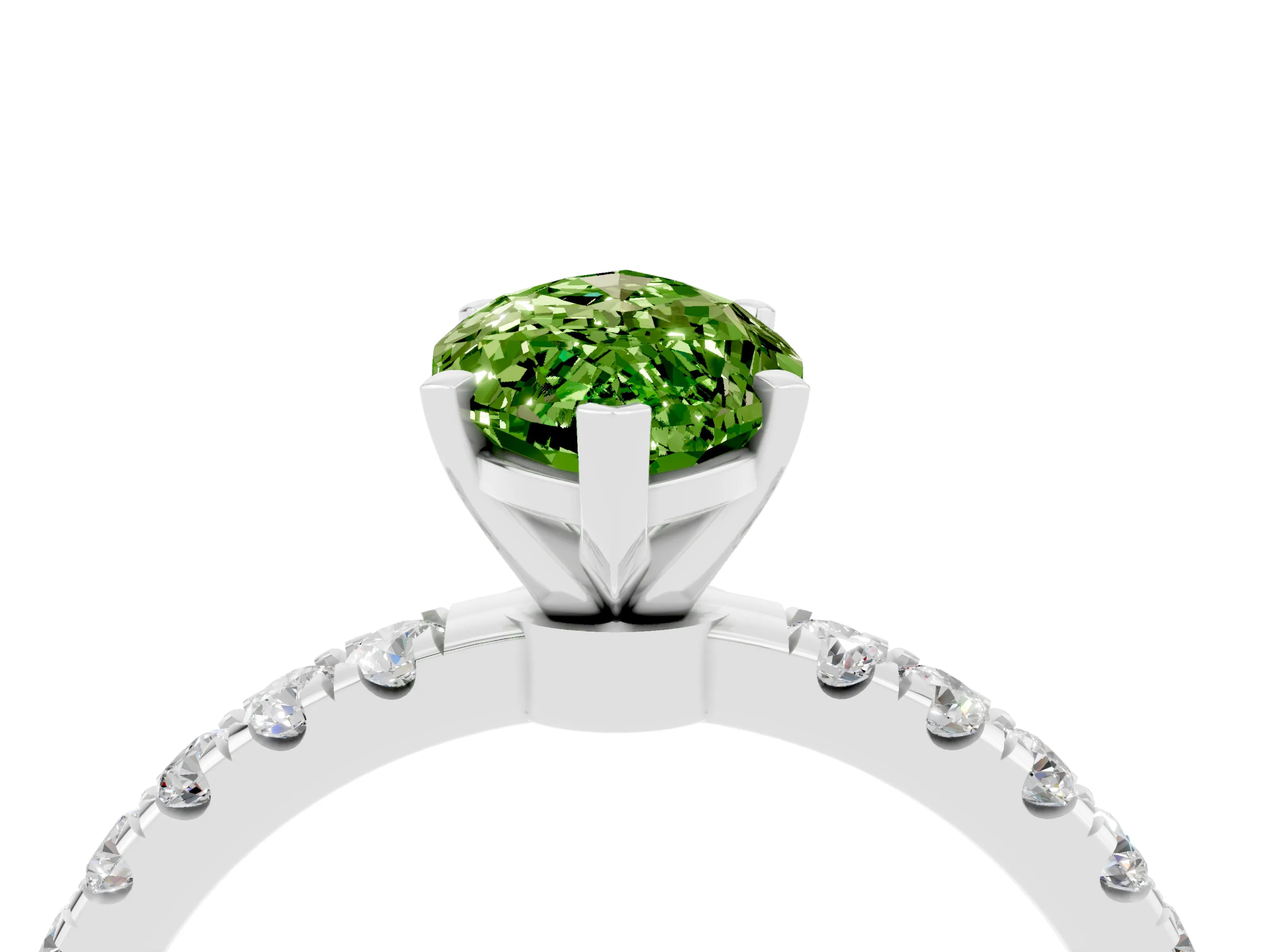 White gold Marquise Cut Peridot Solitaire Ring with Pavé Accents and Four-Prong Setting_4