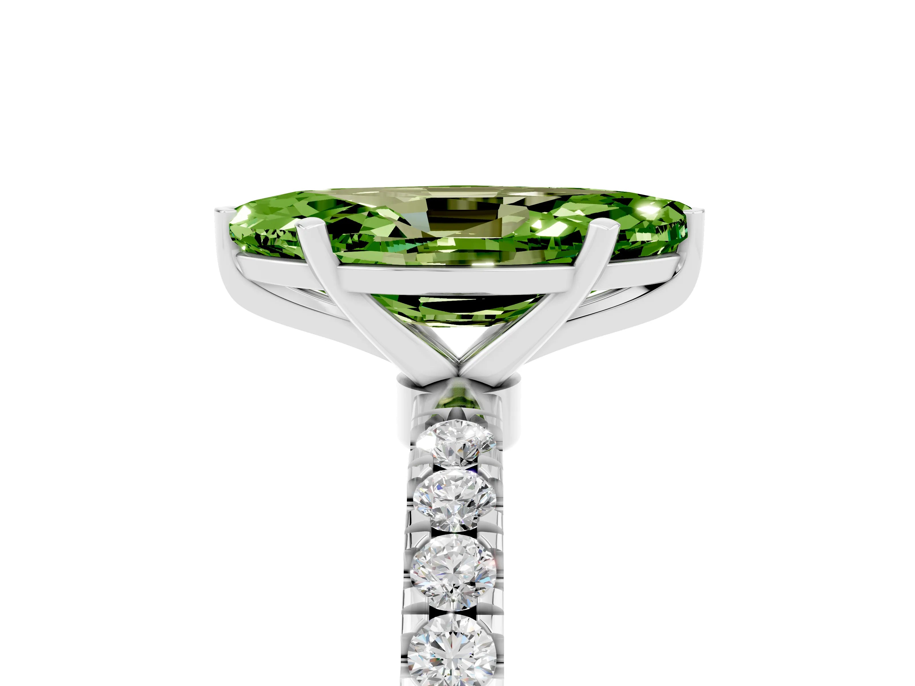 White gold Marquise Cut Peridot Solitaire Ring with Pavé Accents and Four-Prong Setting_5