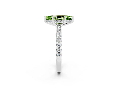 White gold Marquise Cut Peridot Solitaire Ring with Pavé Band and Four-Prong Setting_26
