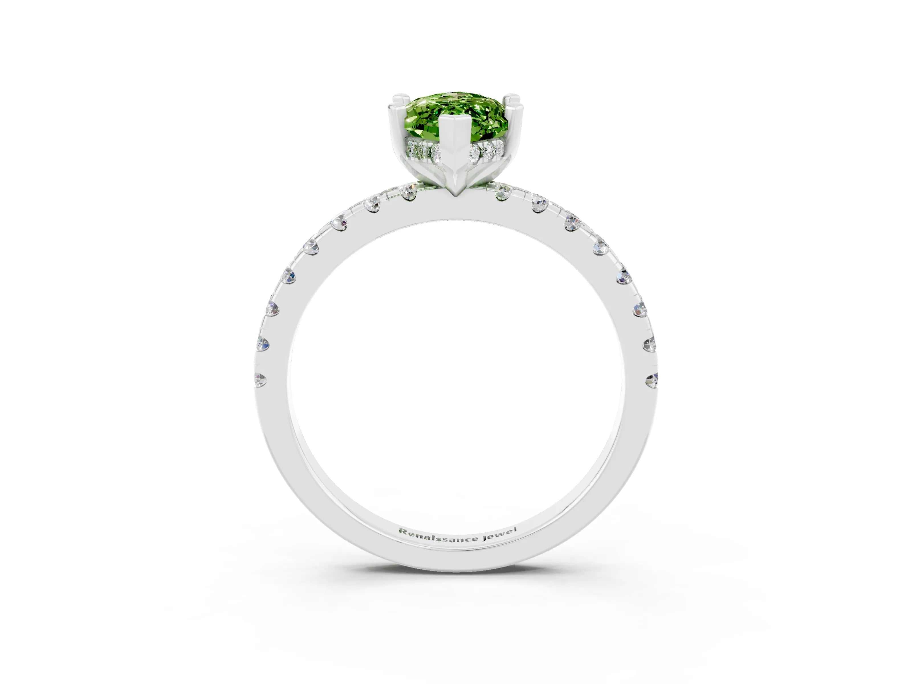 White gold Marquise Cut Peridot Solitaire Ring with Pavé Band and Four-Prong Setting_27