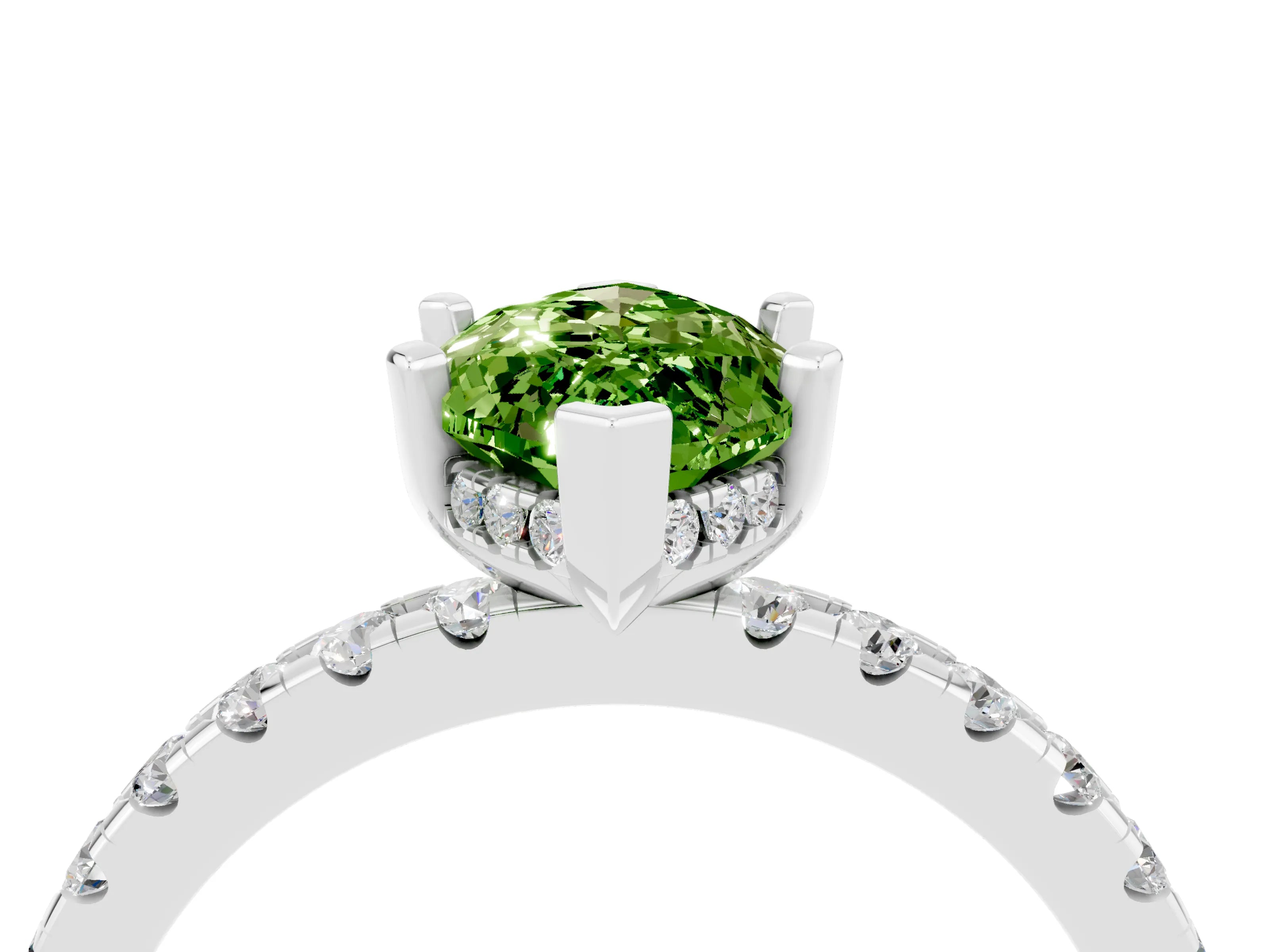 White gold Marquise Cut Peridot Solitaire Ring with Pavé Band and Four-Prong Setting_28