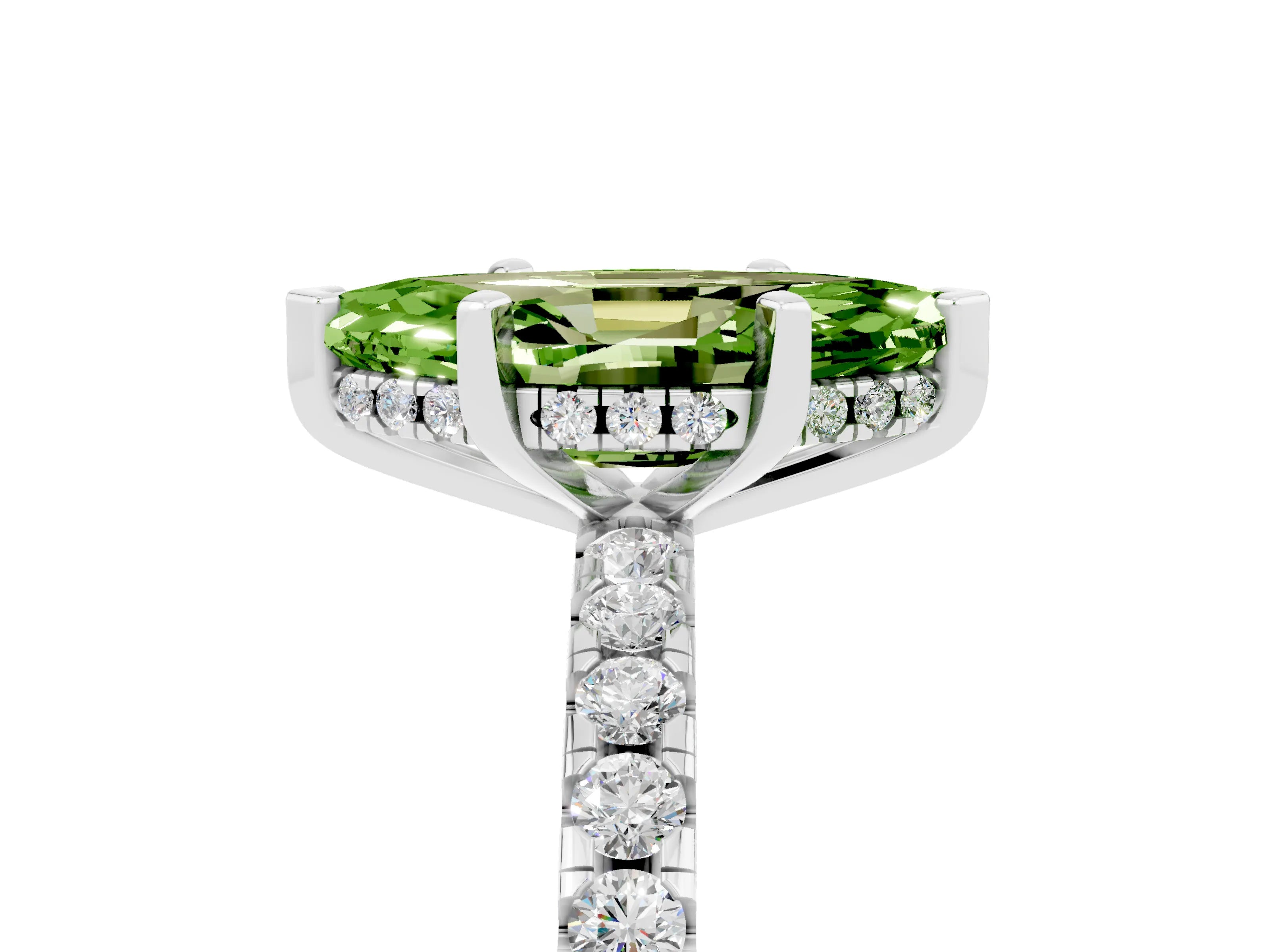 White gold Marquise Cut Peridot Solitaire Ring with Pavé Band and Four-Prong Setting_29