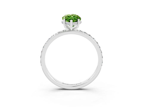 White gold Marquise Cut Peridot Solitaire Ring with Pavé Band and Hidden Halo_27