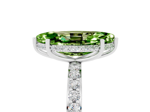 White gold Marquise Cut Peridot Solitaire Ring with Pavé Band and Hidden Halo_29