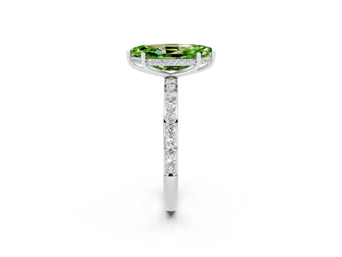 White gold Marquise Cut Peridot Solitaire Ring with Pavé Band and Hidden Halo_2