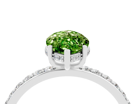 White gold Marquise Cut Peridot Solitaire Ring with Pavé Band and Hidden Halo_4