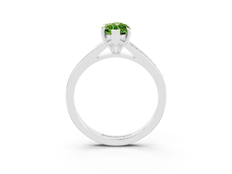 White gold Marquise Cut Peridot Solitaire Ring with Pavé Band and Prong Setting_3