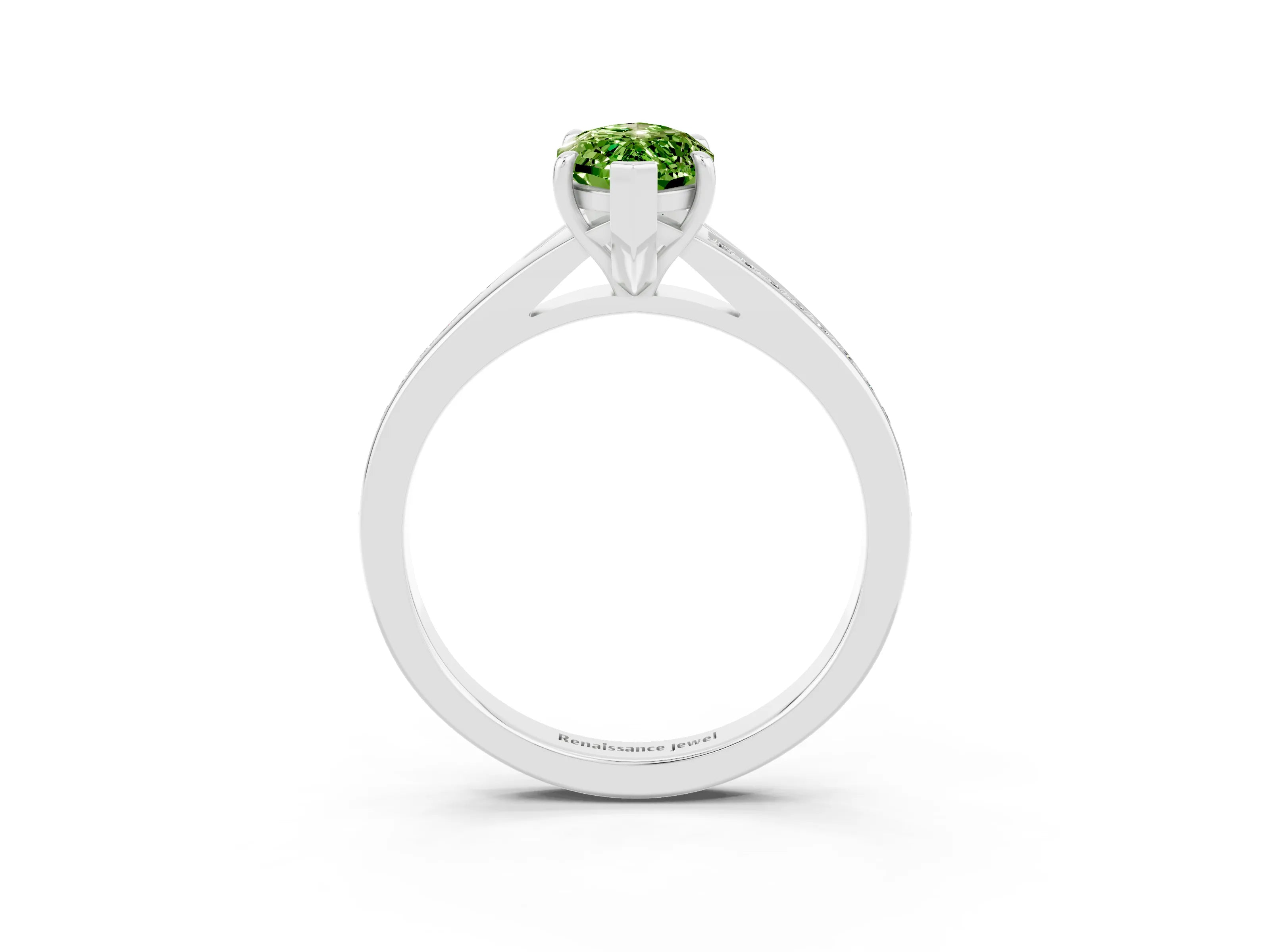 White gold Marquise Cut Peridot Solitaire Ring with Pavé Band and Prong Setting_3