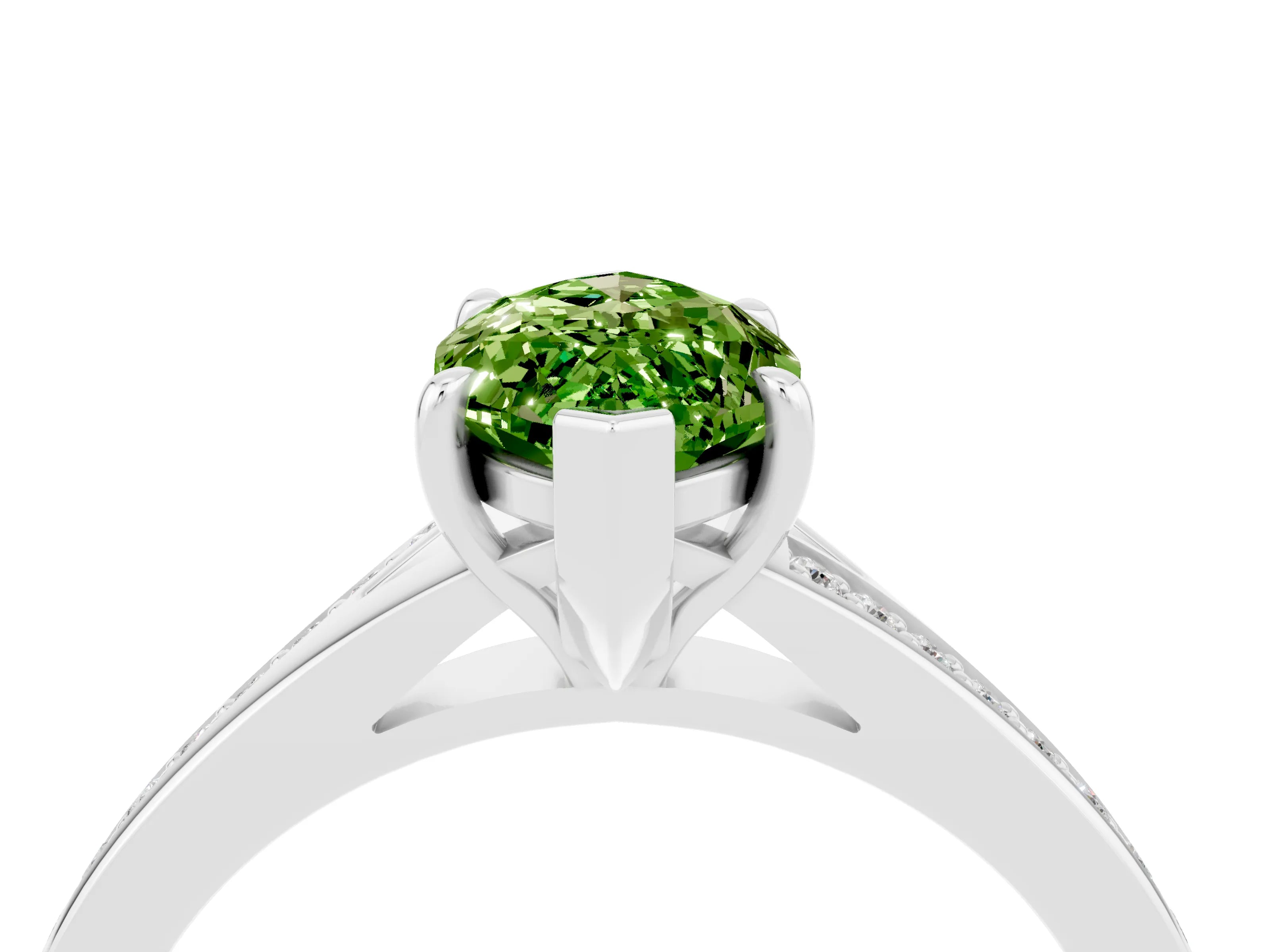 White gold Marquise Cut Peridot Solitaire Ring with Pavé Band and Prong Setting_4
