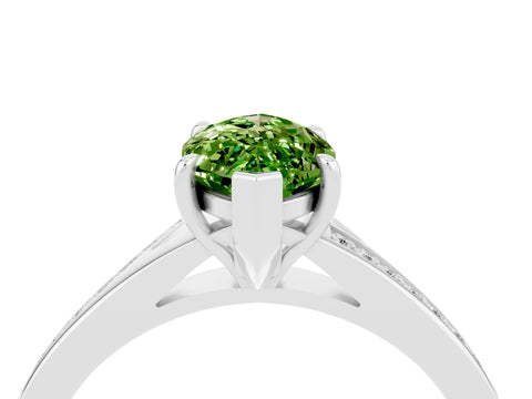 White gold Marquise Cut Peridot Solitaire Ring with Pavé Band and Prong Setting_4