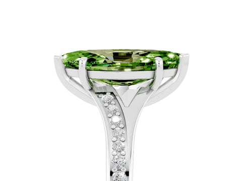 White gold Marquise Cut Peridot Solitaire Ring with Pavé Band and Prong Setting_5