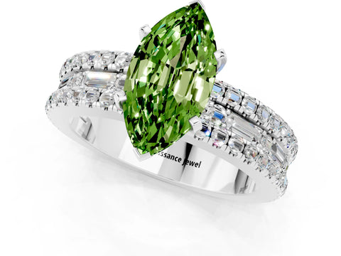 White gold Marquise Cut Peridot Solitaire Ring with Pavé and Channel Set Band_1