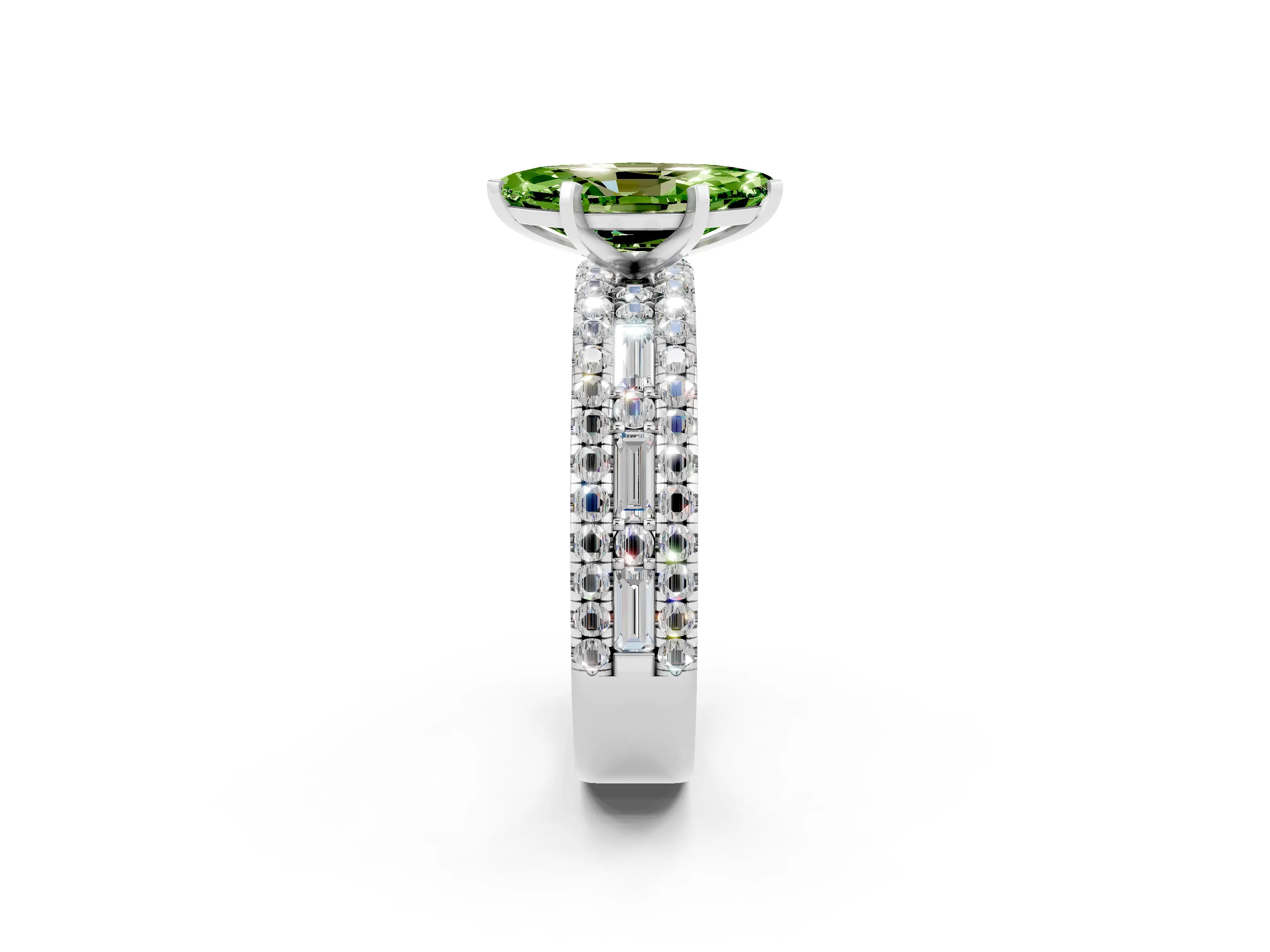 White gold Marquise Cut Peridot Solitaire Ring with Pavé and Channel Set Band_2