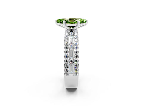 White gold Marquise Cut Peridot Solitaire Ring with Pavé and Channel Set Band_2