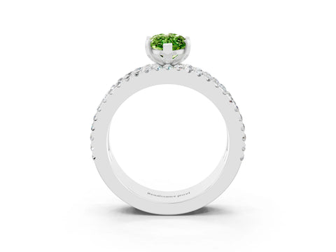 White gold Marquise Cut Peridot Solitaire Ring with Pavé and Channel Set Band_3