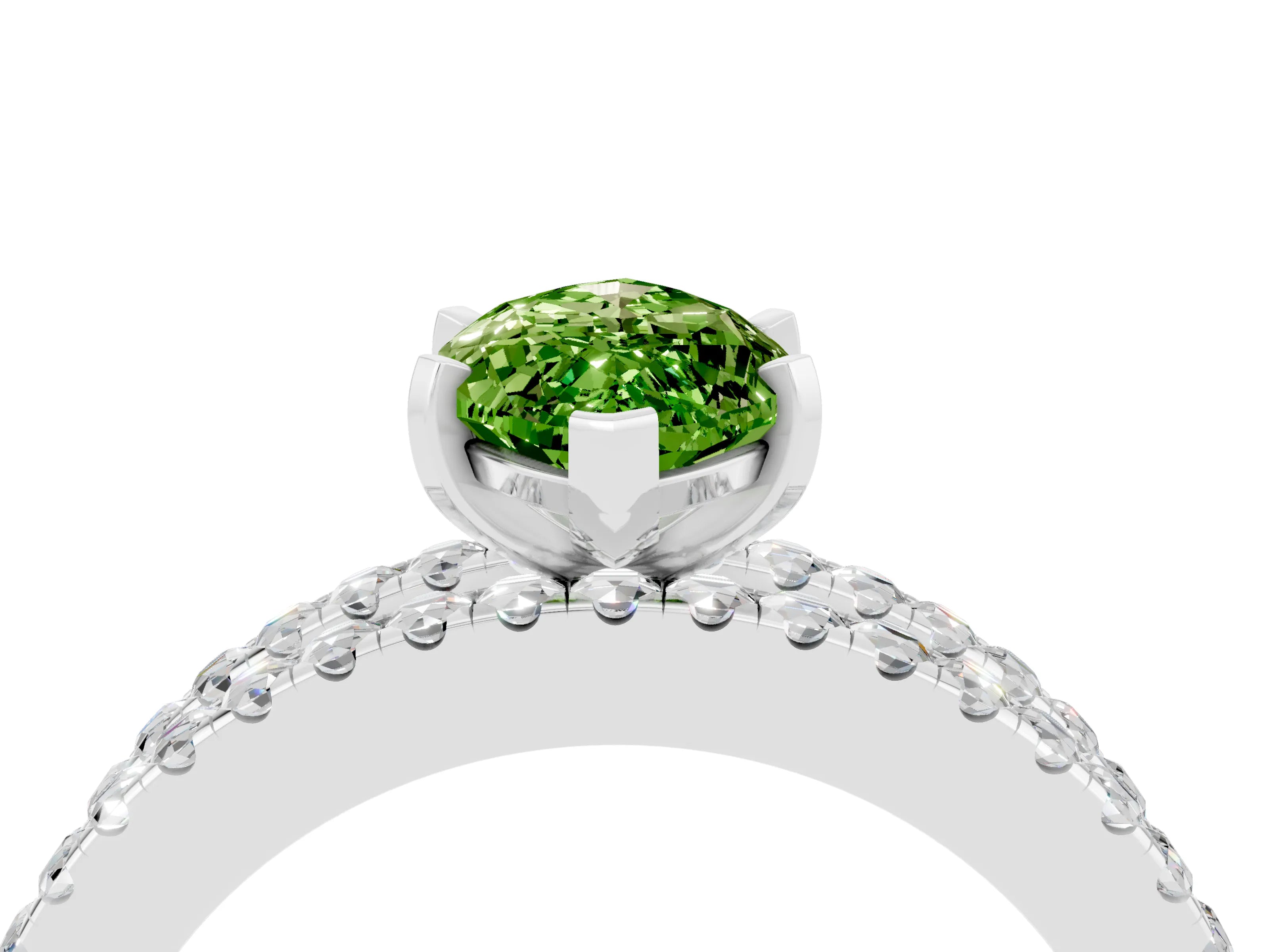 White gold Marquise Cut Peridot Solitaire Ring with Pavé and Channel Set Band_4