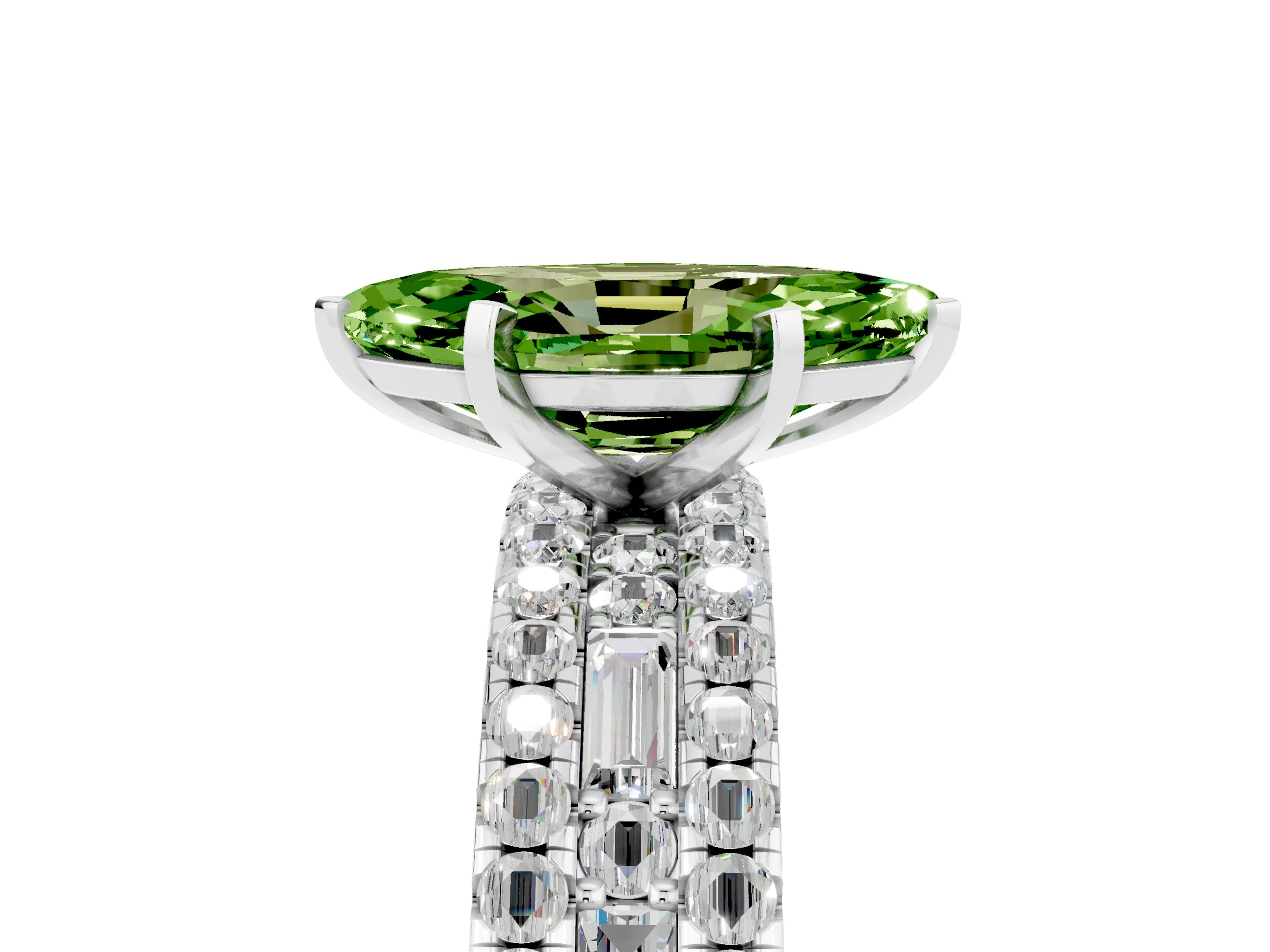 White gold Marquise Cut Peridot Solitaire Ring with Pavé and Channel Set Band_5