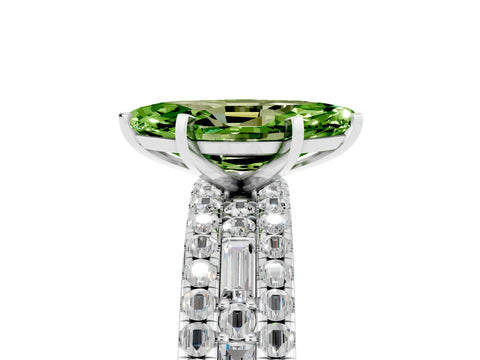White gold Marquise Cut Peridot Solitaire Ring with Pavé and Channel Set Band_5