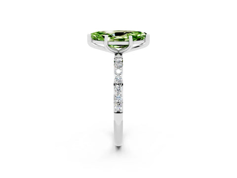 White gold Marquise Cut Peridot Solitaire Ring with Pave Band and Four Prong Setting_26