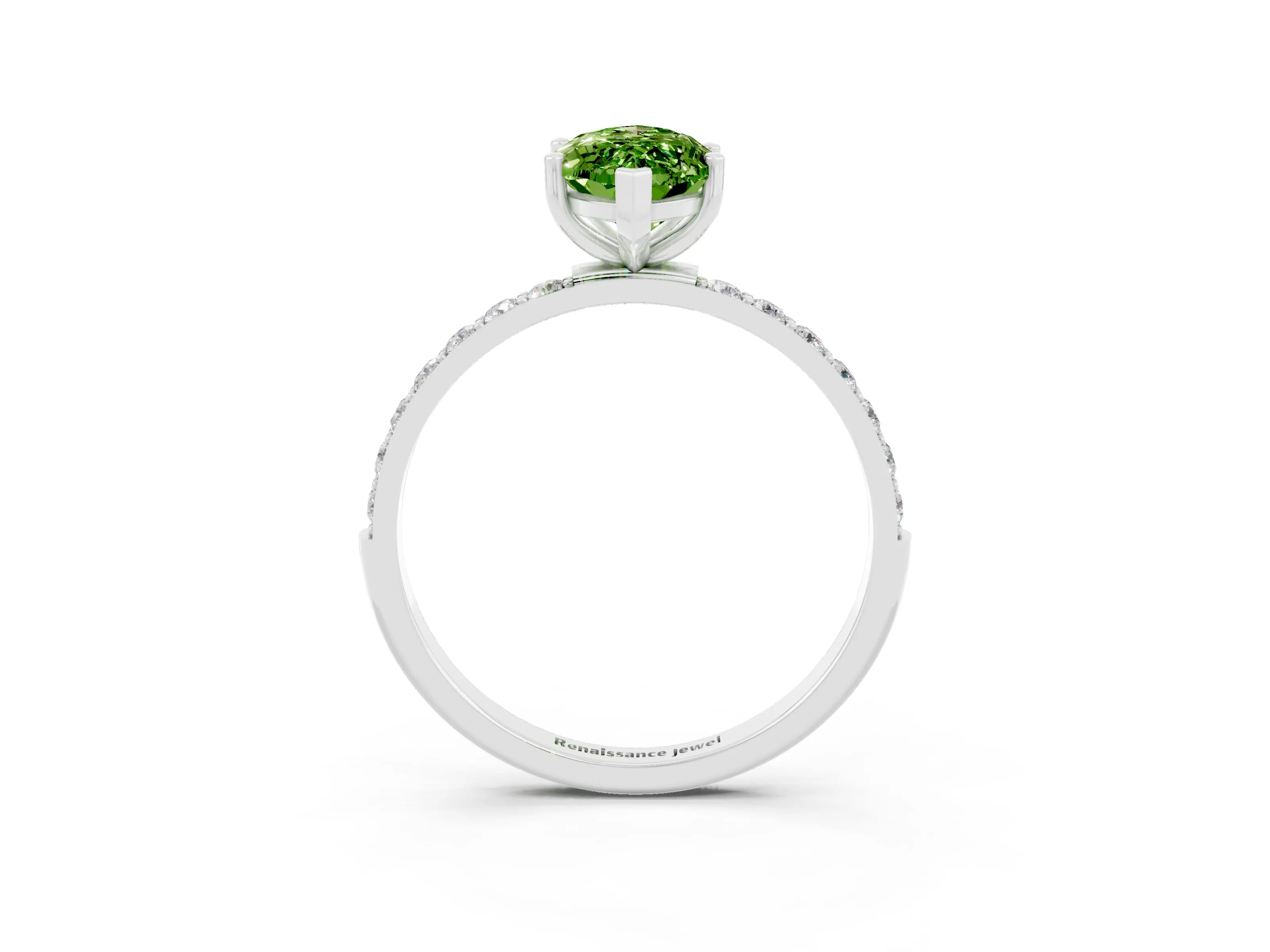 White gold Marquise Cut Peridot Solitaire Ring with Pave Band and Four Prong Setting_27