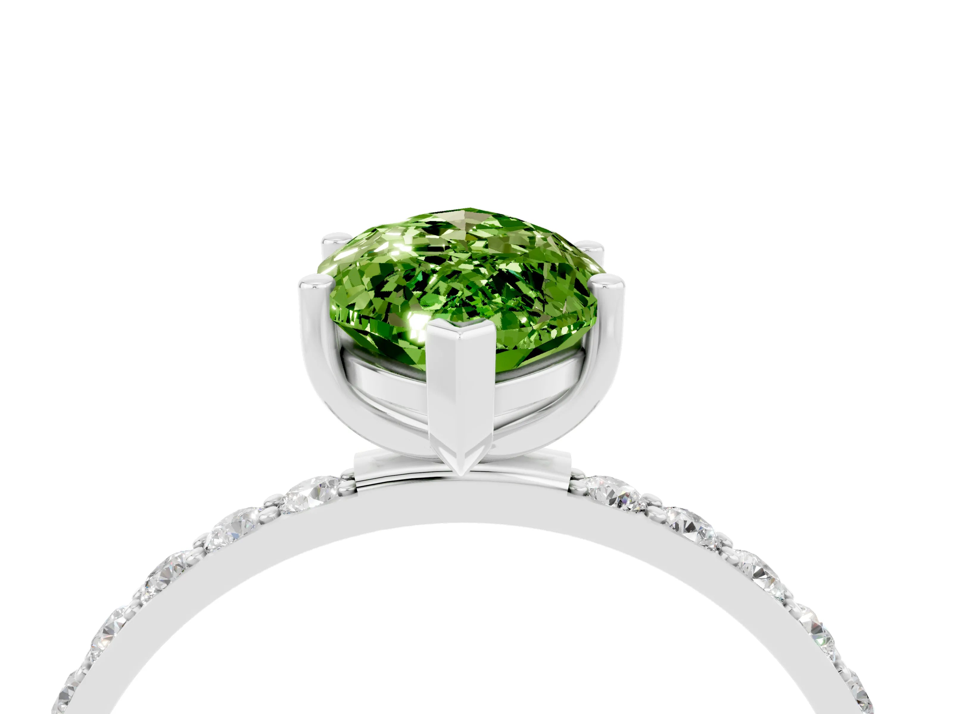 White gold Marquise Cut Peridot Solitaire Ring with Pave Band and Four Prong Setting_28