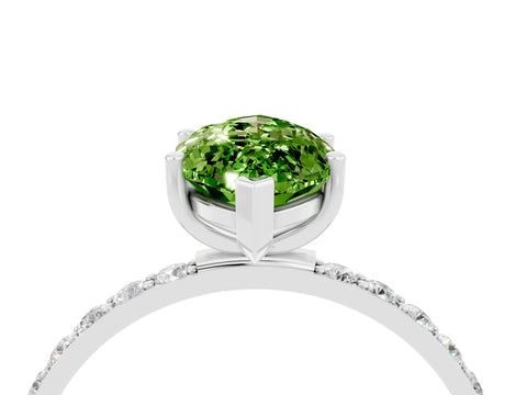 White gold Marquise Cut Peridot Solitaire Ring with Pave Band and Four Prong Setting_28