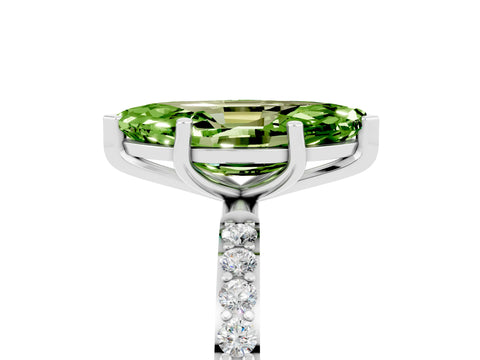 White gold Marquise Cut Peridot Solitaire Ring with Pave Band and Four Prong Setting_29