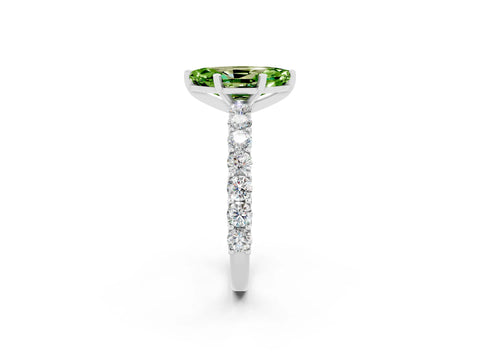 White gold Marquise Cut Peridot Solitaire Ring with Shared Prong Pavé Band and Four-Prong Setting_2