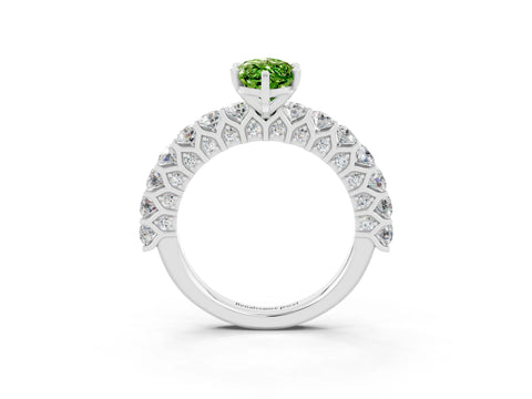 White gold Marquise Cut Peridot Solitaire Ring with Shared Prong Pavé Band and Four-Prong Setting_3