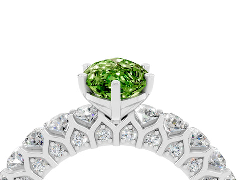 White gold Marquise Cut Peridot Solitaire Ring with Shared Prong Pavé Band and Four-Prong Setting_4