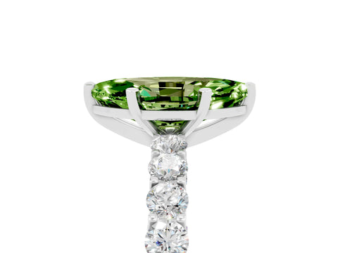 White gold Marquise Cut Peridot Solitaire Ring with Shared Prong Pavé Band and Four-Prong Setting_5