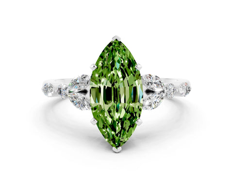 White gold Marquise Cut Peridot Solitaire Ring with Side Stones and Four-Prong Setting_12