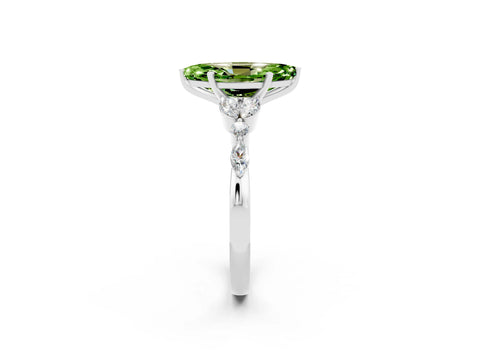 White gold Marquise Cut Peridot Solitaire Ring with Side Stones and Four-Prong Setting_14