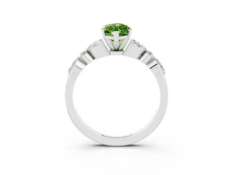 White gold Marquise Cut Peridot Solitaire Ring with Side Stones and Four-Prong Setting_15