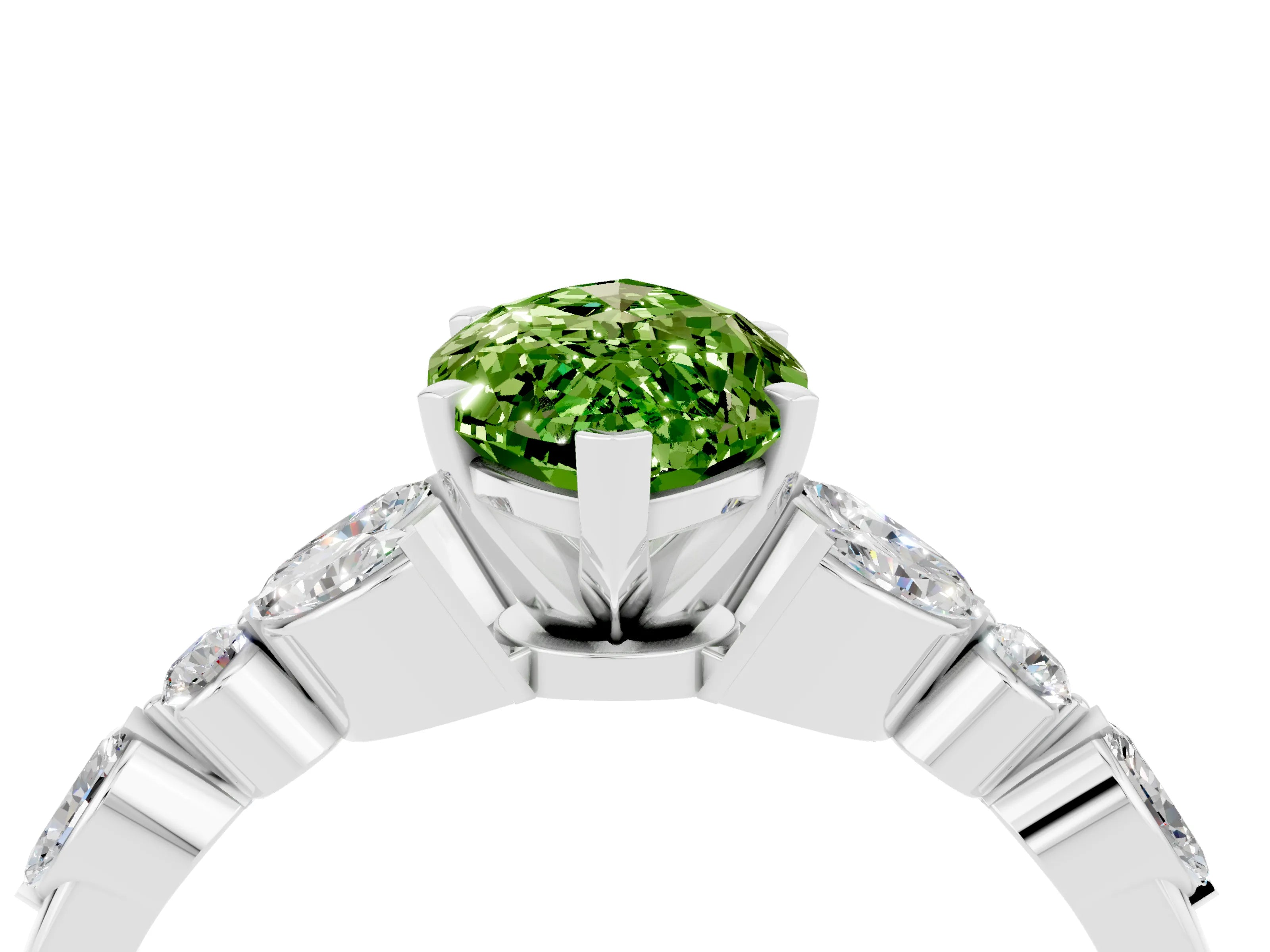 White gold Marquise Cut Peridot Solitaire Ring with Side Stones and Four-Prong Setting_16