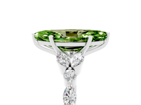 White gold Marquise Cut Peridot Solitaire Ring with Side Stones and Four-Prong Setting_17