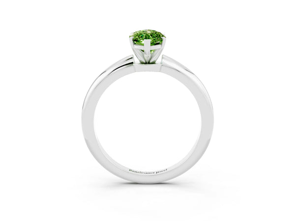 White gold Marquise Cut Peridot Solitaire Ring with Six-Prong Setting and Classic Band