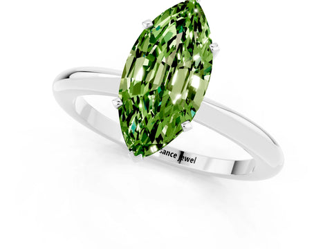 White gold Marquise Cut Peridot Solitaire Ring with Six-Prong Setting and Classic Band_1