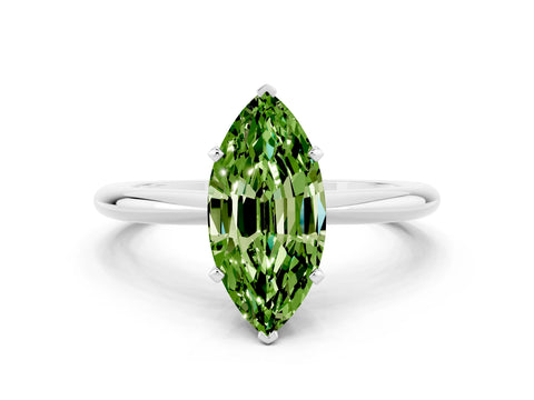 White gold Marquise Cut Peridot Solitaire Ring with Six-Prong Setting and Classic Band