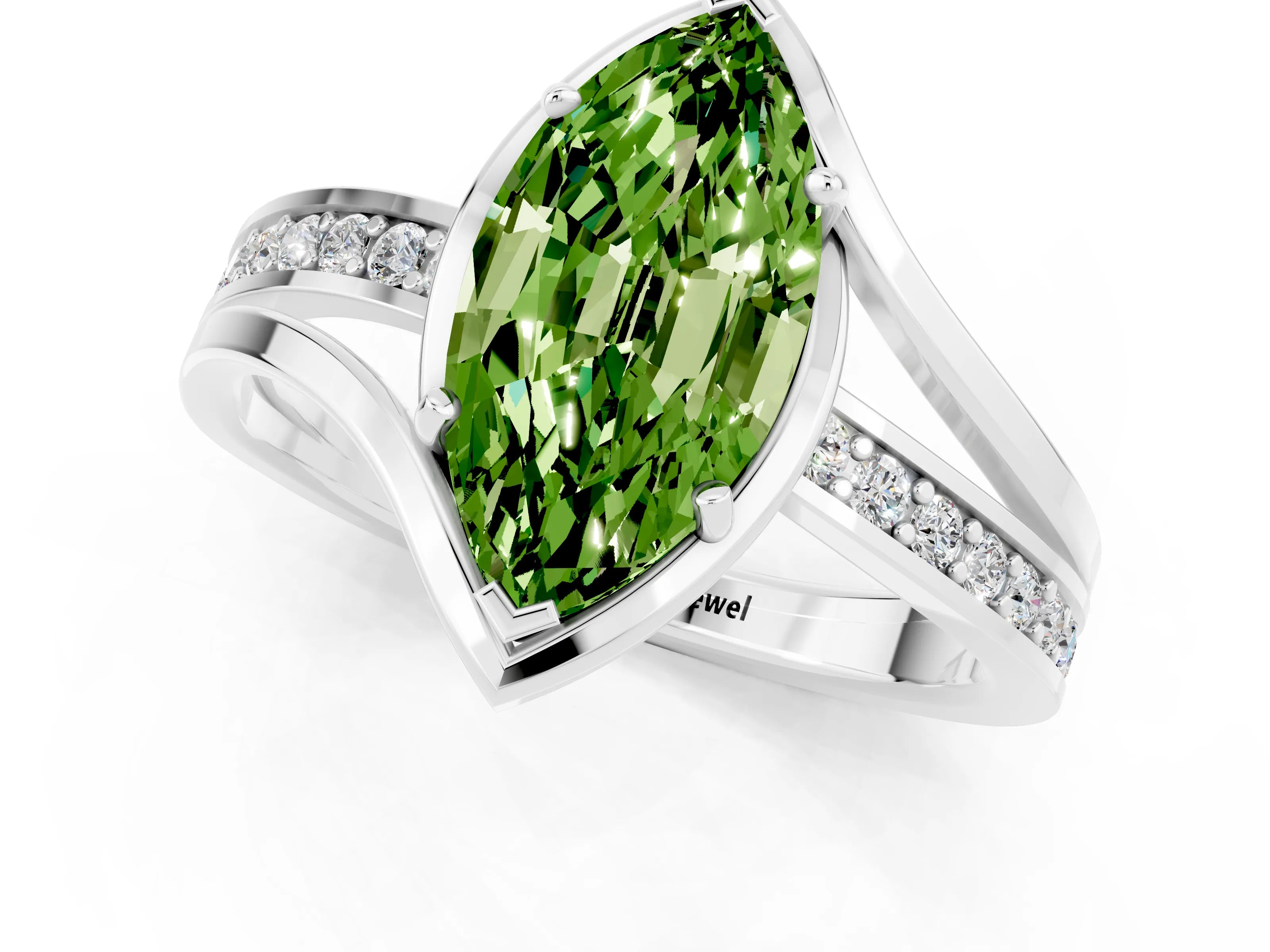 White gold Marquise Cut Peridot Solitaire Ring with Split Shank and Prong Setting_1