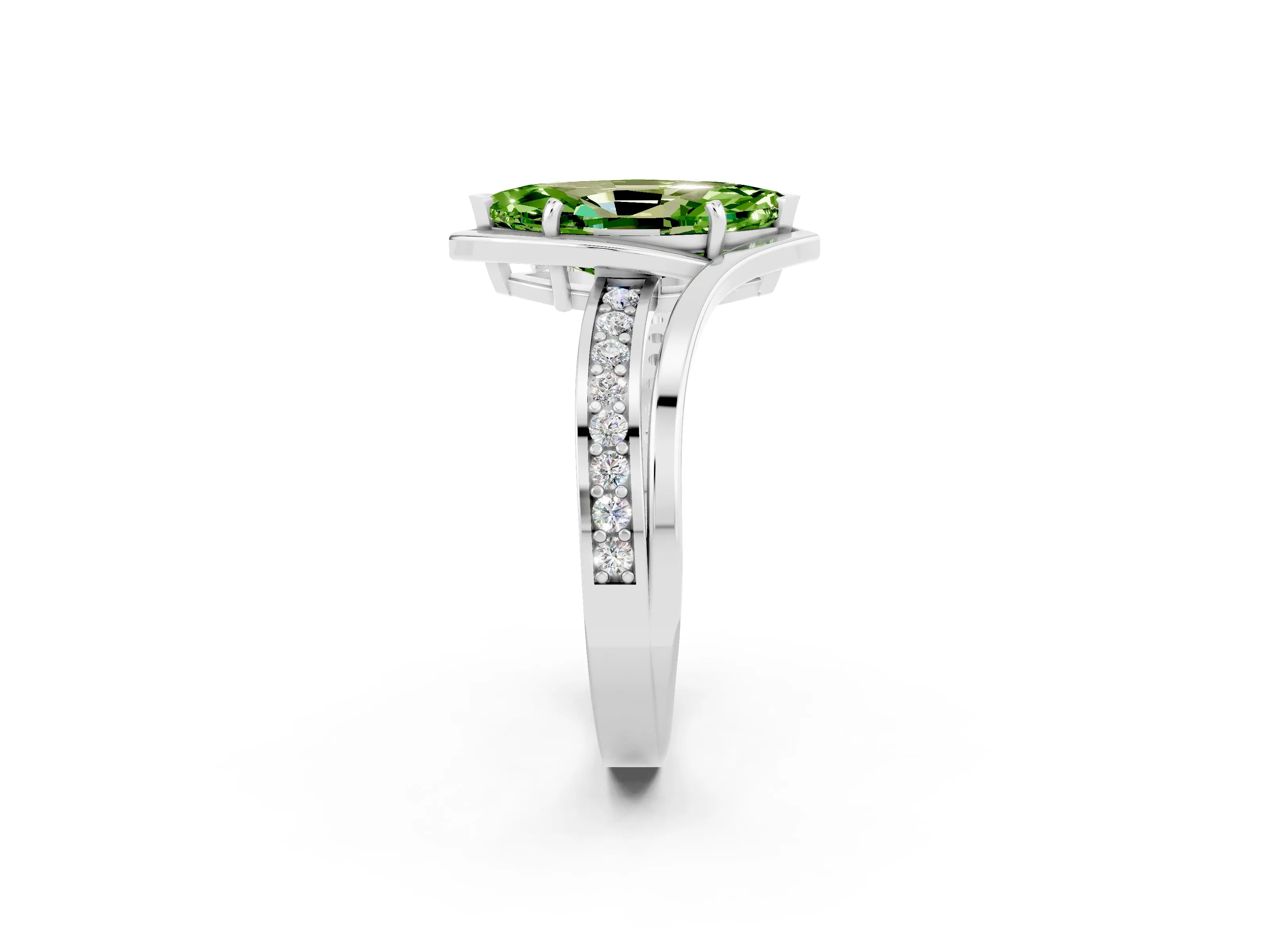 White gold Marquise Cut Peridot Solitaire Ring with Split Shank and Prong Setting_2